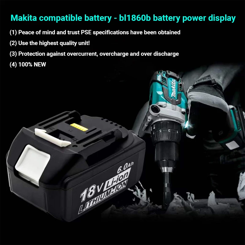 100% uložak litij-ionska baterija Makita 18V 6Ah punjiva s led indikator punjenja za električni alat LXT BL1860B BL