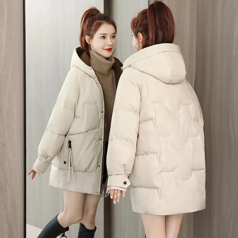 Dolje pamučna jakna ženska srednje dužine, zima 2023, nova korejska verzija, slobodna i debela
