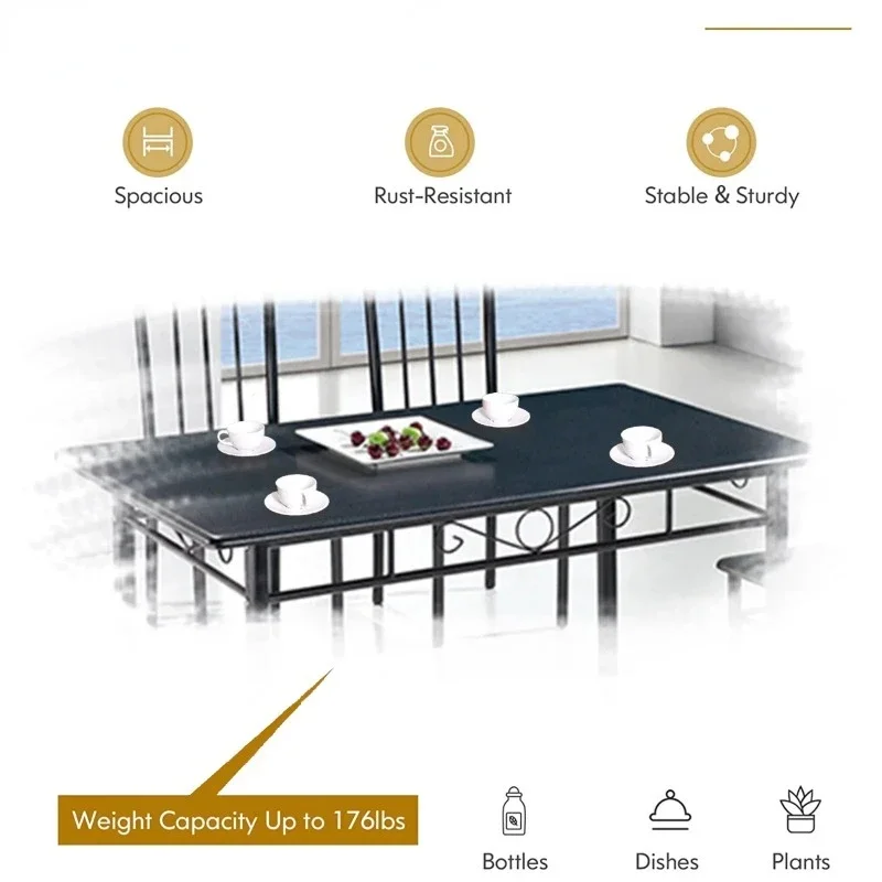 Stol od 5 predmeta, drveni metalni stol i 4 stolice s полиуретановыми jastuka, kuhinjski namještaj za doručak, crna