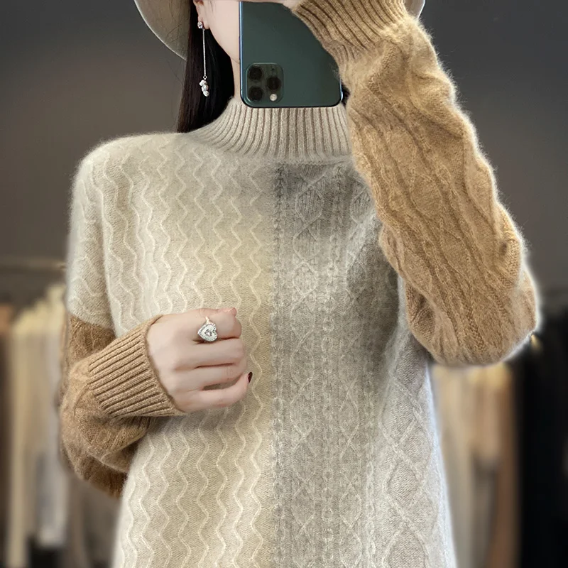 Zima topla ženski veste, casual kardigan s šljokice, ženski pulover dugih rukava i полувысоким ovratnik, pletene besplatne majice od 100% vune