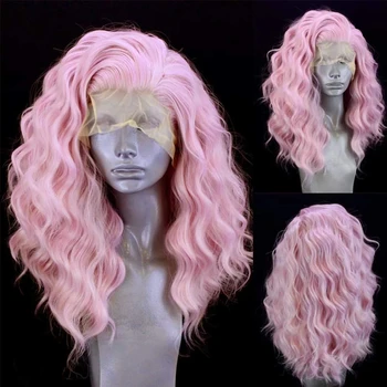 Sintetičkih perika na кружеве sprijeda, prirodni val, pink boje svjetla za žene, prirodna linija rasta kose, crne čipke perika za svakodnevnu uporabu, cosplay-perika