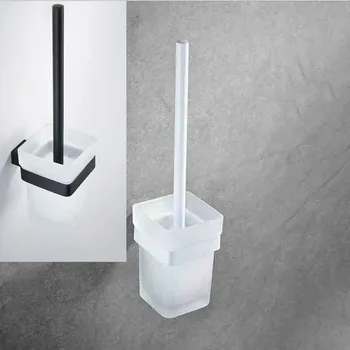 Europska Crno-bijeli set za wc četka od 304 nehrđajućeg čelika, stakla osnova i četka za wc s mekom kosom