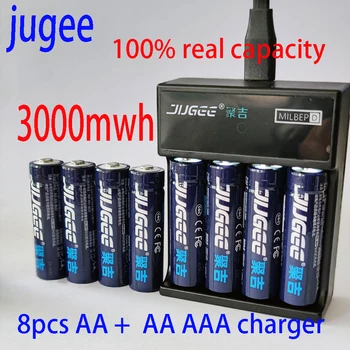 Jugee AA 1.5 V 3000mWh 1.5 V li-ion punjiva baterija + 4-kanalni punjač AA AAA 1.1 V podsjetnik o niskoj napunjenosti baterije