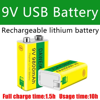 Baterija od 9 v Punjiva baterija 9800 mah USB baterija od 9 v litij za dmm Plišani daljinski Mikrofon Brzo punjenje