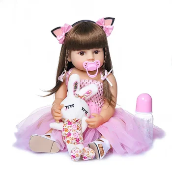 55 cm Lutke-реборн za malu djecu ružičaste boje, vrlo mekana silikonska lijepa lutka, prave igračke na dodir, lutke za djevojčice, poklone, skup lutke-Реборн.