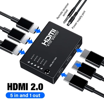 5В1 3В1 HDMI Switch 3/5 1 Od HDMI2.0 4K 2K 1080P Pretvarač 4/6 priključka Za Smart TV PS4 PS5 Nintendo Box S Daljinskim upravljačem