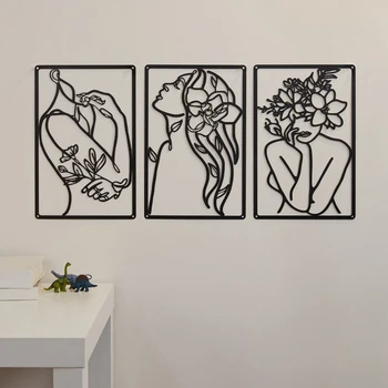 3 Komada metala минималистичного apstraktne ženske zidne slike, linearni crtež zidni dekor, Linija ženski dom montažni zidni dekor, hrapav