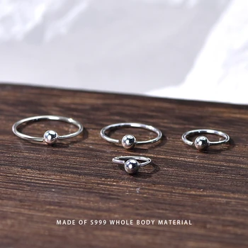 LAVIFAM, 1 par, čisto srebro 999 uzorka, geometrijski glatka Male tanke naušnice-prsten za žene, Male otvorene nakit za piercing ušiju Huggies