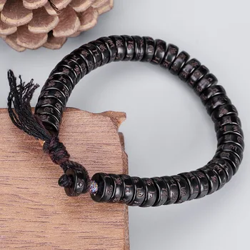 Tibetanski budistički Crna Pamučna nit Ručne izrade Narukvica Lucky Knots Narukvica od perli prirodnog ljuske kokosa Jedinstveni Dar