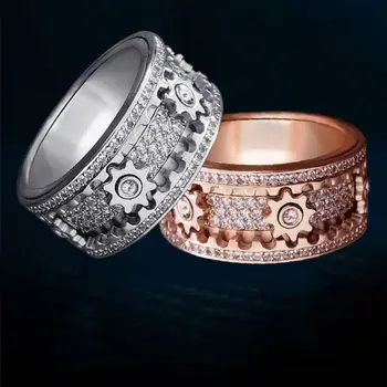 Prsten s dijamantima ručni rad, Ukrašen geometrijskim 3D Кубическим цирконием, Mehanički Rotirajući prsten za ublažavanje pritiska