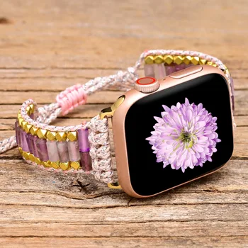 Zdrav аметистовый remen za Apple Watch pleten u boho stilu, umirujuće remen za Apple Watch od prirodnog kamena, izravna dostava