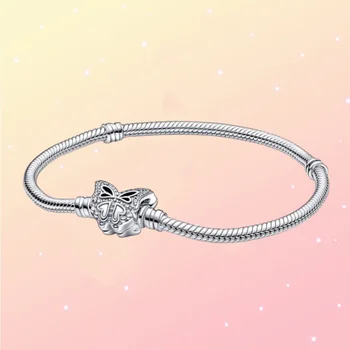 Pandora 925 Srebrna kopča-leptir, lanac u obliku zmije, narukvica u obliku srca, romantičan za žene, Božićne ukrase, darove