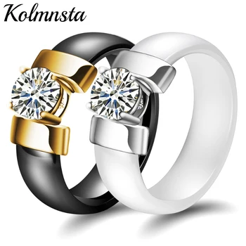 Kolmnsta Bijele Crnci keramički prstenovi za žene, vjenčani prsten, kubni cirkon, Nježna кабошон, Glatka modni ukras za zaruka