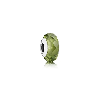 Modni originalni logo od 925 sterling srebra, serija faceted zelene staklene perle, pogodan za narukvicu Diy