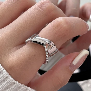 Jednostavan lanac od bijelog zlata nepravilnog oblika prstena na kažiprstu za žene, pokloni za stranke, Geometrijski Podesiva prstenje, nakit