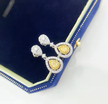YM2023 Fin nakit od 18-karatnog zlata 0,21 karat sa žutim dijamantom i dragim kamenjem Ženske naušnice-kapi za žene Fin naušnice