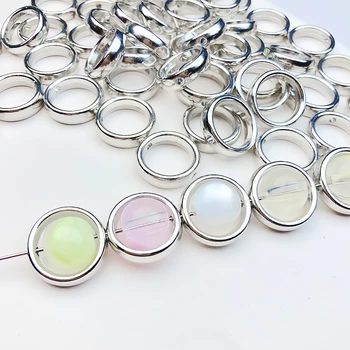 Univerzalni narukvica-ogrlica od perli s ravnim otvorom, posrebreni metalni prstenovi na kolut, naušnice ručno beaded
