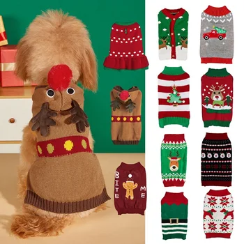 Topla odjeća za kućne ljubimce za malu srednjih pasa, Zimski džemper za pse, Božićno odjeća za kućne ljubimce, Pletene odijelo, kaput, haljina na pruge s likovima iz crtića