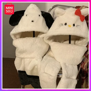 Anime-šal Miniso Sanrio Kawaii Cinnamoroll Zimske Obložen toplo krzno rukavice, kapa-marama 