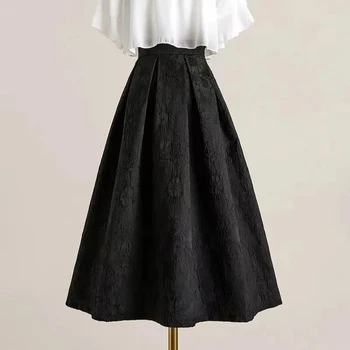 Modni žakard suknje s fleksibilnim gumicom u struku, nepravilna suknje 2023, proljeće-ljeto, Vintage univerzalni suknja trapeznog oblika, vanjska odjeća faldas