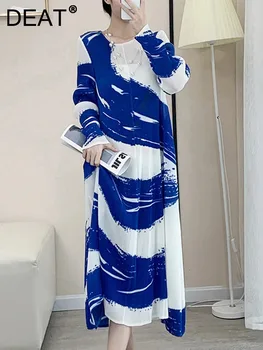 Moderan ženski плиссированное haljina slobodnog силуэта s po cijeloj površini, college srednje dužine, dugi rukav, Novo proljeće 2024, odjeća 15KB5719