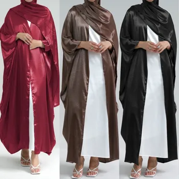 Satin Абайя Ramazan Bajram Muslimanske Ženske Haljine Dubai Turska Casual Kardigan Islamske Donje Kimono Arapski Kaftan Odjeća Za Bliski Istok