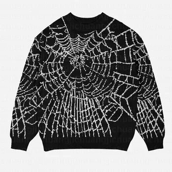 Muški džemper Spider, Starinski pletene pulover Оверсайз, džemper 2023, Free Ženski džemper Harajuku u stilu hip-hop, Vanjska odjeća, Kardigan, Crna