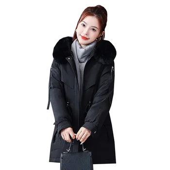Ženske modne parkovi s kapuljačom 2023, nova zimska jakna, crna topla pamučna jakna s dugim rukavima, svakodnevne kaput