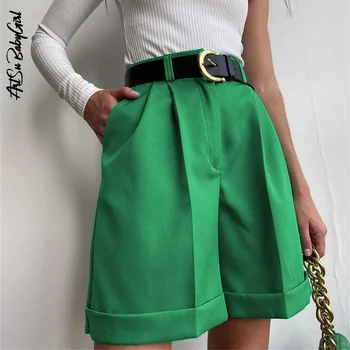 Zelene gaćice, odijelo džep na zip, kratke hlače, ženske vanjska odjeća, Godišnja ženska odjeća, običan modni kratke hlače, ravne i kratke hlače