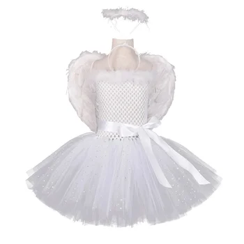 Bijela haljina-kutije s krilima Anđela za djevojčice, Božić Božićne kostime princeza, dječji basnoslovan haljina za djevojčice na rođendan