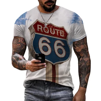 Individualnost Ulica Odjeća Route 66 t-Shirt S 3D Ispis Route 66 Uzorak Muške Majice Оверсайз Vrhovima Muški Unisex Svakodnevne Majice