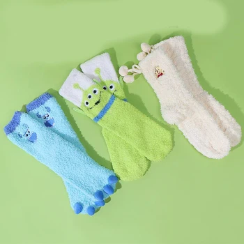 Nove Čarape Kawaii Miniso Sa Strancima, Zimske Pliš Debele Čarape U Stilu Crtića, Atraktivne Čarape Na Podu, Tople Čarape Za Djevojčice, Rođendanski Poklon Za Curu