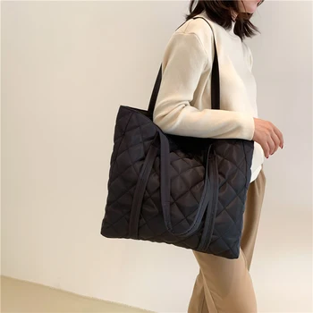 Modna ženska torba-тоут velikog kapaciteta sa pamučnom postavom, torbice, vrećice s patent-zatvarač u obliku dijamanta za putovanja, prijenosna torba za kupovinu