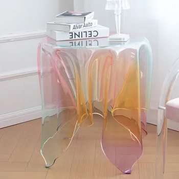 Stolić od plastike skandinavskih boja za namještaj u dnevnom boravku, čaj za kavu u apartmanu, kućni Balkon, Prozirne okrugli stolovi приставные