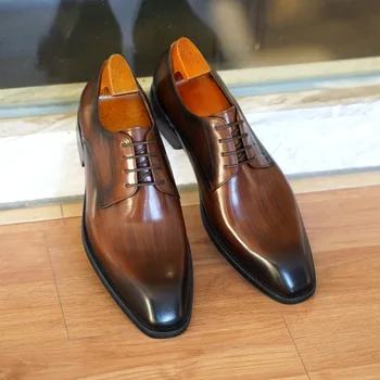 Imitacija drva modni stare kožne cipele s trga glavom, nove muške, kožne cipele, poslovni svadbene cipele, veličina 13 D595