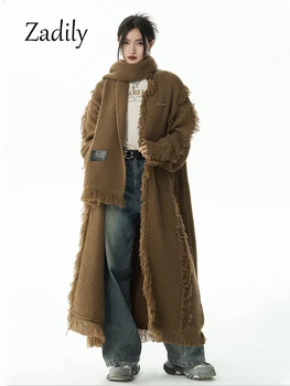 Zadily 2023 Zimski vrt odjeća dugih rukava Ženski Dugi Kardigan džemper U Korejskom stilu Slobodno вязаное kaput s кисточками Topla Ženska odjeća