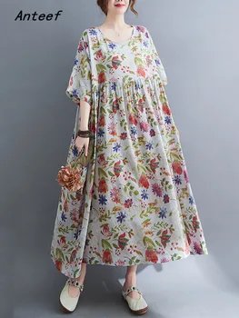 Pamučne vintage haljine s cvjetnim uzorkom velike veličine kratkih rukava za žene svakodnevno slobodno dugo ljetno пляжное haljina elegantna odjeća 2023