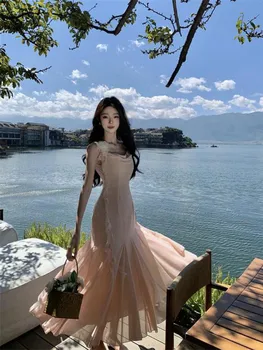 Slatka Elegantan Roza kombinacija sa volanima, bez naslona, nabrane duge haljine u obliku ribljeg repa, Donje seksi haljinu za rođendan, prom, 2024 Ljeto