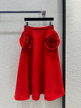 EVACANDIS/ Ženske Proljeće Nove Midi suknje trapeznog oblika s cvjetnim uzorkom, šik nevjerojatan svakodnevne Elegantna čvrsta crvena nisa visoke kvalitete za High street
