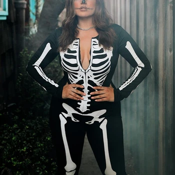 RUIBBWAN, ženski kombinezon na Noć vještica sa скелетом, po cijeloj površini тыквенного lica, kombinezon zip sa kapuljačom i dugih rukava, odijelo-body za косплея
