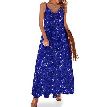 Kraljevsko plava haljina bez rukava sa sjajnim konfete, ženska odjeća, эстетичная odjeće, elegantan i elegantno donje haljina