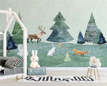 Pozadina na red, skandinavski minimalizam, ručno oslikana, los, šumarstvo životinja, pozadina dječje sobe, zidno slikarstvo, ukrasne slike