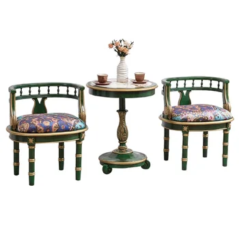 Cijele čaj stol na balkon, stol sa dvije stolice, Smaragd stolica s okruglog leđa, Stolica, obojano