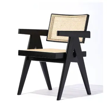 Luksuzni blagovaona stolice od punog drveta u skandinavskom stilu, kožni namještaj, stolice od ratana, Klupa, Drvo blagovaona stolice za restoran