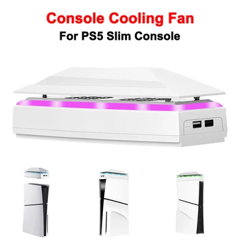 Ventilator za hlađenje konzole za PS5 Slim Konzole sa 2 USB priključka, ventilator, 3-brzinski gornji RGB-ventilator s пылезащитным slučajem, šarene led pozadinsko osvjetljenje