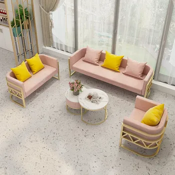 Salon za uljepšavanje Kauč od skandinavske tkiva Sofe za dnevni boravak Namještaj je Jednostavan luksuzni jednosoban kauč Shop odjeće Moderni stolić