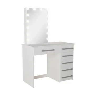 Ember Interiors Genette Moderan toaletni stol s oslikane, pozadinskim osvjetljenjem, USB ulaz, za spavaće sobe, stolić za šminkanje, toaletni stol
