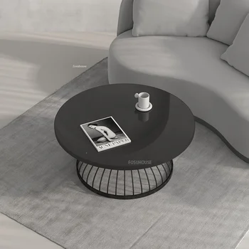 Čaj stol od kovanog željeza, u skandinavskom stilu namještaja za dnevni boravak, stolić od okruglog kaljenog stakla, jednostavan blagovaona stolice