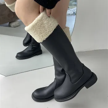 Ženske Čizme Chelsea Do koljena, Masivna Cipele, Nove Zimske Moto Čizme-Gladijatori Na platformi, Modni Dizajner Zimske Čizme Od ovčje vune