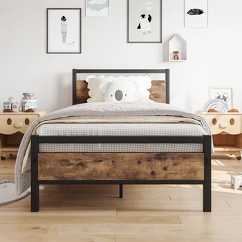 Metalni krevet-krevet sa uzglavljem i rešetkastog okvira, okvir kreveta za djecu ili gost sobe, spavaće sobe, 90 x 200 cm